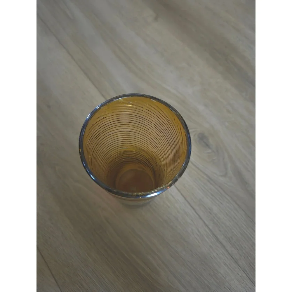 Amber Hand Blown Glass Spiral Optic Cylinder Vase Mid Century Modern Honey